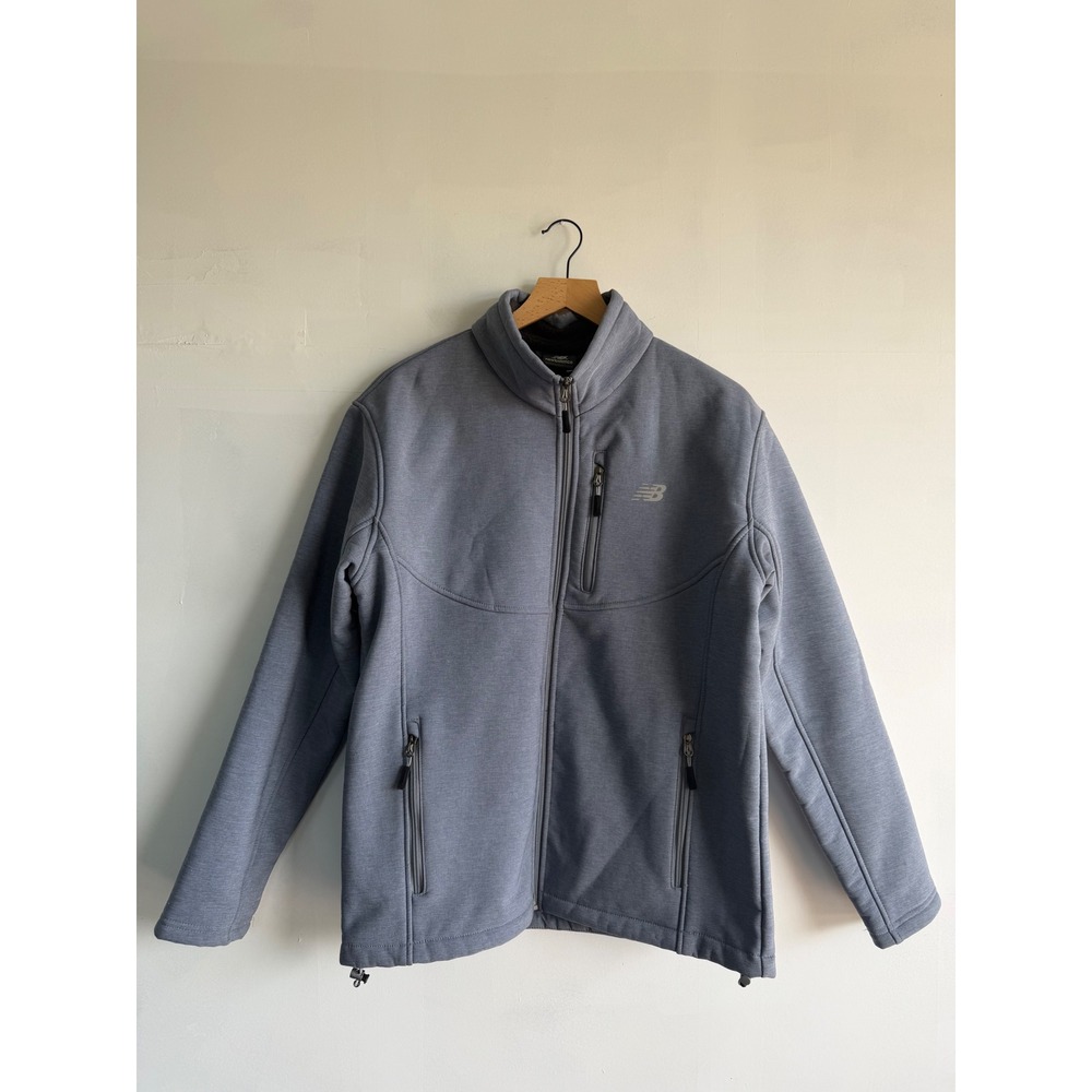 New Balance Mens Softshell Jacket Gray Blue Fleece Lined Full Zip Athleisure M